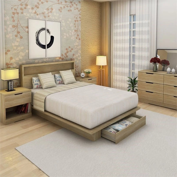 Mickhels 4 PC Bedroom Set with Dresser, Bed, and Set of 2 Nightstands in Oak