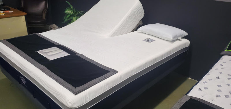 Adjustable Bed Frame and Mattress combo. Featuring a divided upper half for adjustability on each side, and foot incline together. The premium 5-layer mattress is designed to complement this flex head frame. The wireless, remote features multiple preset settings including zero gravity, lounge, Massage, and anti-snore so you and your partner can choose your ideal settings with ease. Get set to experience ultimate comfort and rejuvenating sleep night after night. Available in Queen and King sizes.