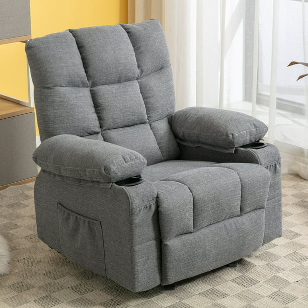 Recliner Chair Rocker Recliner with Massage and Heat Soft Fabric Reclining Chair Mickhel's - Manual Rocking Recliner Chair with 2 Cup Holders, USB Charge Port and Side Pocket,Grey