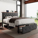 Mickhel's Queen Bed Frame with 2 Drawers Metal Platform Bed and Charging Station