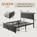 Mickhel's Queen Bed Frame with 2 Drawers Metal Platform Bed and Charging Station