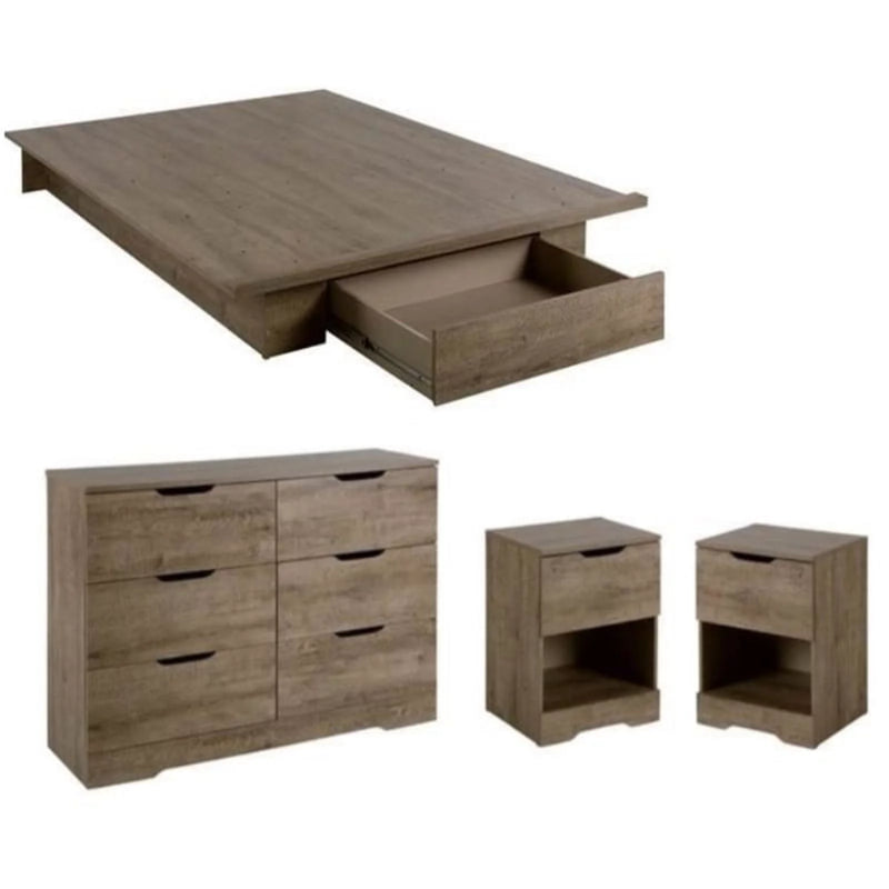 Mickhels 4 PC Bedroom Set with Dresser, Bed, and Set of 2 Nightstands in Oak