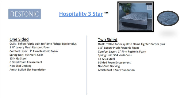 Hospitality 2-sided - 3 Star Mattress For Hotels Amish built base included