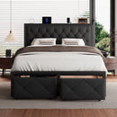 Mickhel's Queen Bed Frame with 2 Drawers Metal Platform Bed and Charging Station