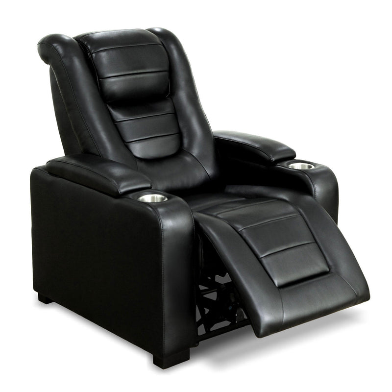 Get ready to relax in true teched-out bliss with the Theater Recliner. Designed with convenient USB ports and hidden interior storage, this luxurious faux leather theater recliner features a smooth power recline and a power-adjustable headrest. You’ll find personalized comfort within moments of sitting down. Easy assembly with no tools required adds extra convenience.