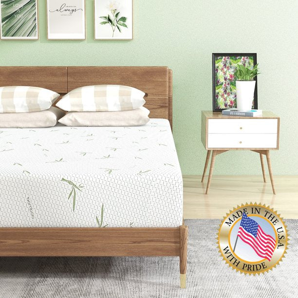 it will also further help regulate the temperature in addition to the refreshing green tea gel memory foam comfort layer already in place. The bamboo cover on the Memory Foam Mattress is hypoallergenic, dust mite free, offering a silky smooth touch and easy to remove and wash. USA-made