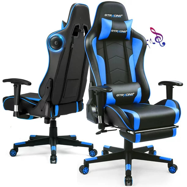 GTPLAYER Gaming Chair with Bluetooth Speakers Footrest PU Leather Music Office Chair