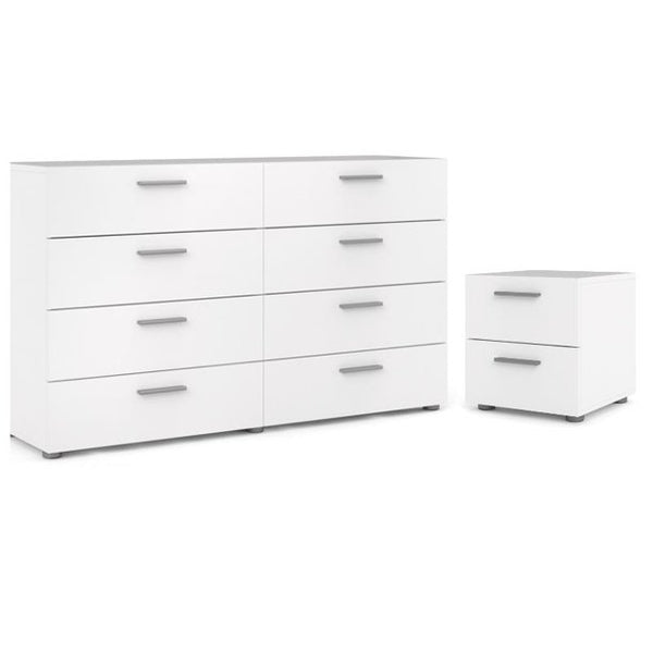 Mickhel's - Scandinavian Look 2 Piece Bedroom Set 8 Drawer Double Dresser and Nightstand in White