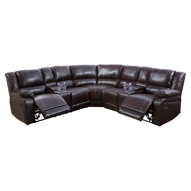 Traditional Faux Leather Reclining Sectional in Espresso