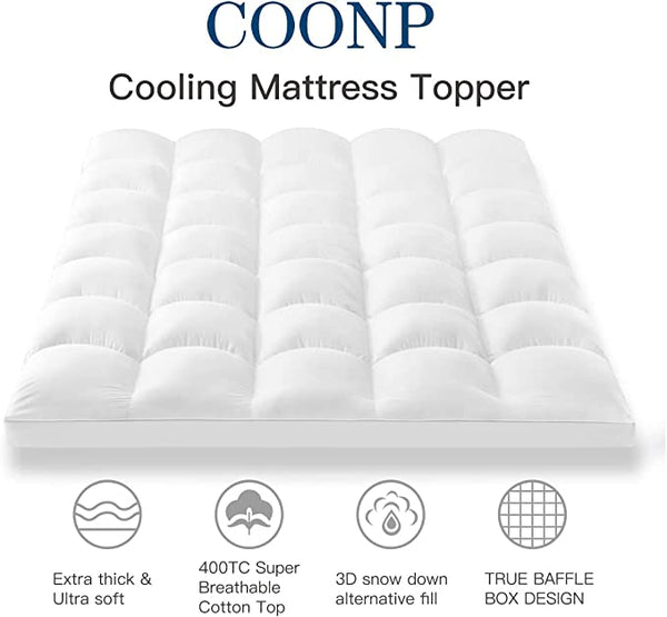 Mickhel's Queen Mattress Cooling Topper, Extra Thick Pillowtop