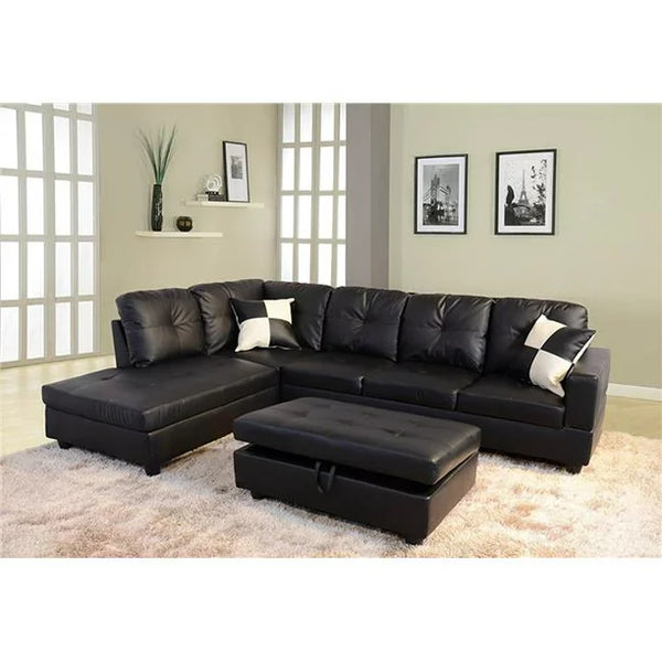 Mickhel's - Black Faux Leather Left-facing Sectional Sofa Set