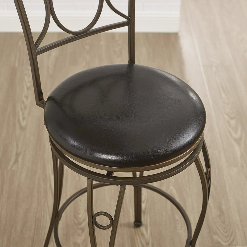 Mickhel's Back Bar Stool, 30" Seat Height, Brown and Black Finish with Brown PVC Fabric