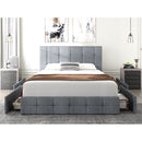 Mickhel's -  Queen Size Platform Bed Frame with Headboard and 4 Storage Drawers, Button Tufted Style