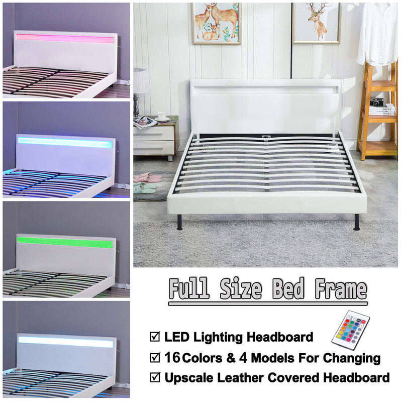 Mickhel's - Leather Bedroom Platform w/LED Light Headboard 16 Color Changing LED Lights