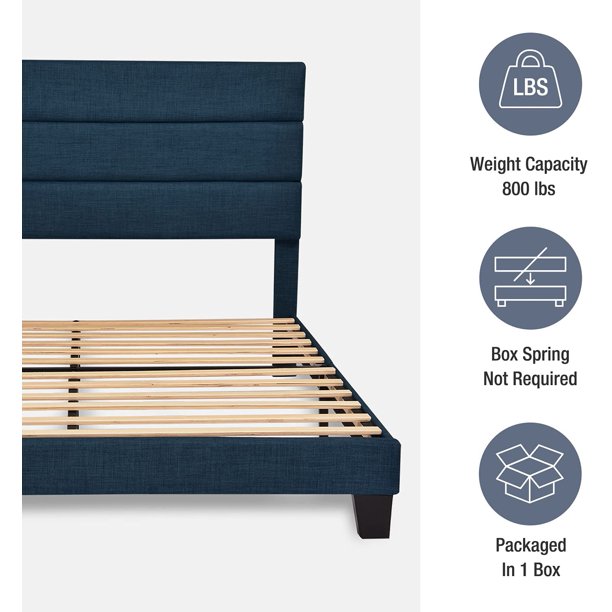 Mickhel's series - Platform Bed Frame with Fabric Upholstered Headboard,