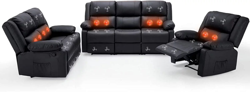 Mickhel's - 2 Seat Leather Recliner Sofa with Massage Heated Function