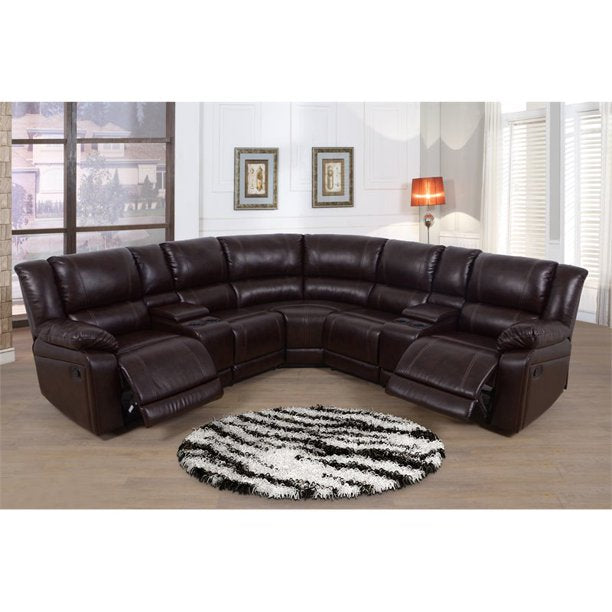 Traditional Faux Leather Reclining Sectional in Espresso