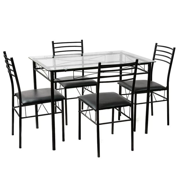 Mickhel's series - 5 Piece Dining Set Glass Top Table & 4 Upholstered Chairs