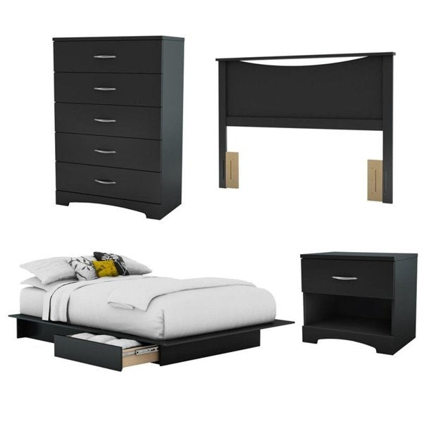 Mickhel's - Modern Wood 4 Piece Full Bedroom Set in Pure Black
