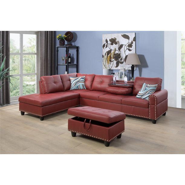 Mickhel's collection Leather Sectional Sofa with Storage Ottoman and Matching Pillows