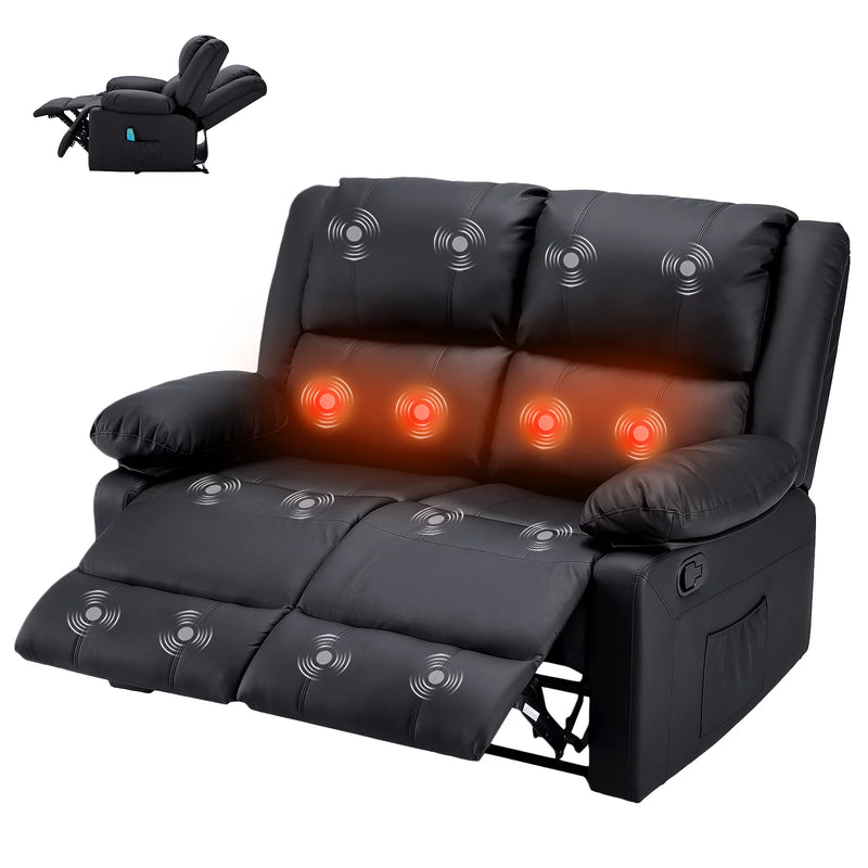 Mickhel's - 2 Seat Leather Recliner Sofa with Massage Heated Function