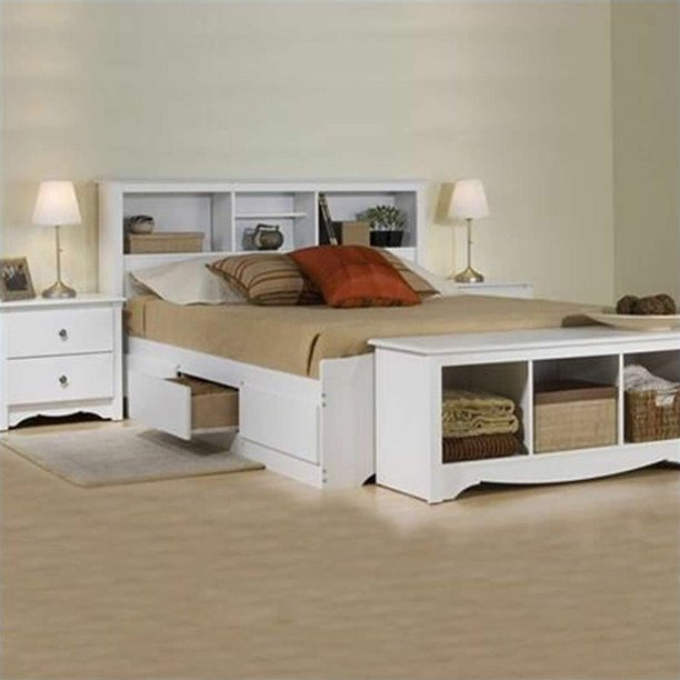 The Tasha -White Queen Bookcase Platform Bed 3 Piece Bedroom Set