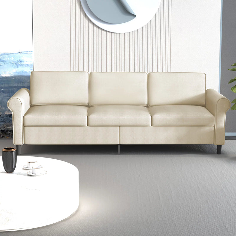 Mickhel's - Linen 3-Seater Sofa with 5.9" Upholstered Cushion for Living Room (Beige)