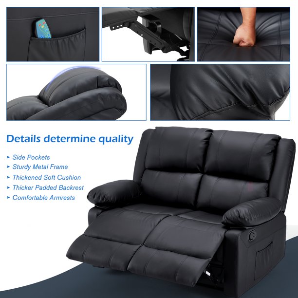 Mickhel's - 2 Seat Leather Recliner Sofa with Massage Heated Function