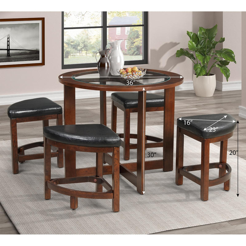 Mickhel's Furniture Cylina Glass Top Round Dining Table with 4 Chairs